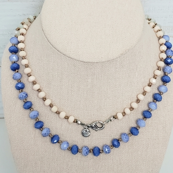 Glass Bead Tri Color Ombré Geometric Beads Long Necklace - Picture 5 of 10